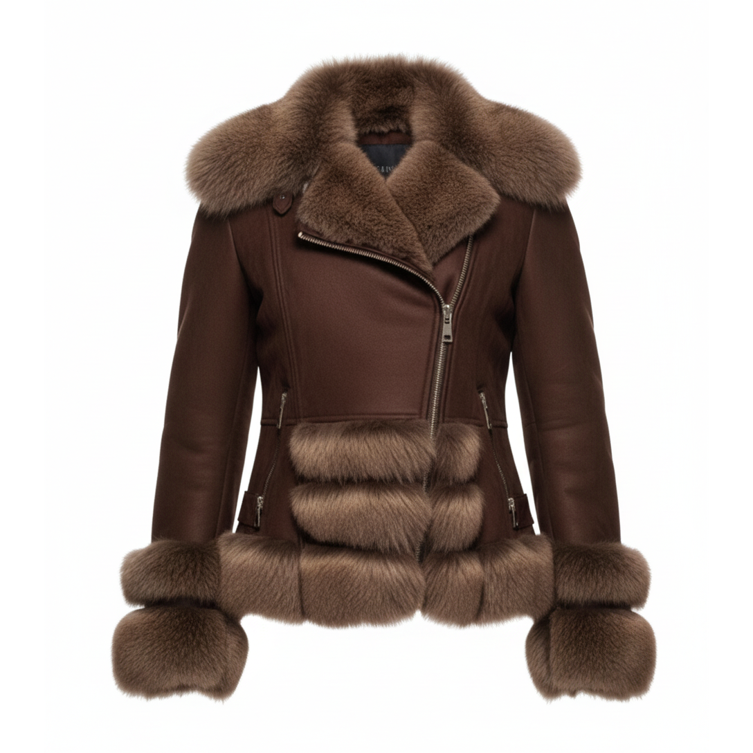 Women's Suede Fur-Trim Shearling Jacket