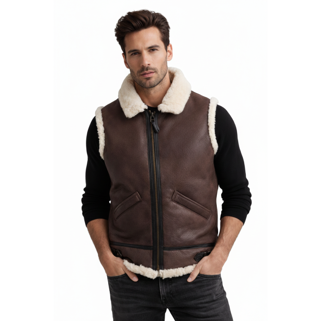 Men's Leather Shearling Vest