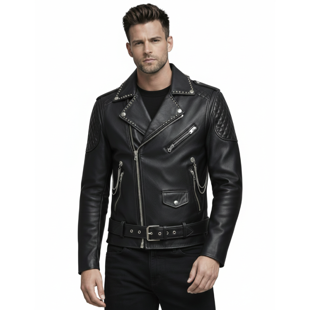Men's Black Leather Biker Jacket