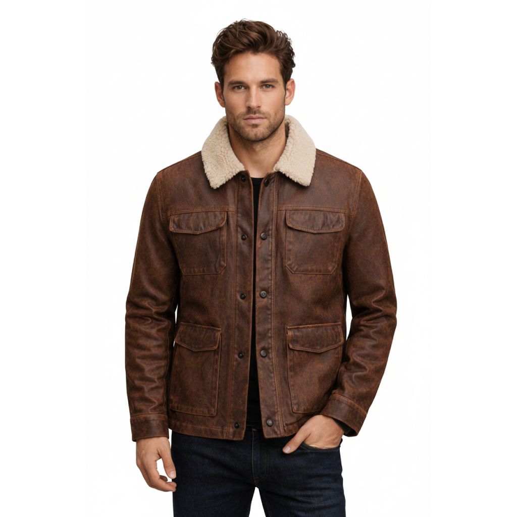Men's Vintage Shearling Leather Field Jacket