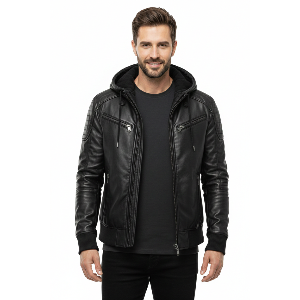 Men's Vanguard Hooded Leather Jacket