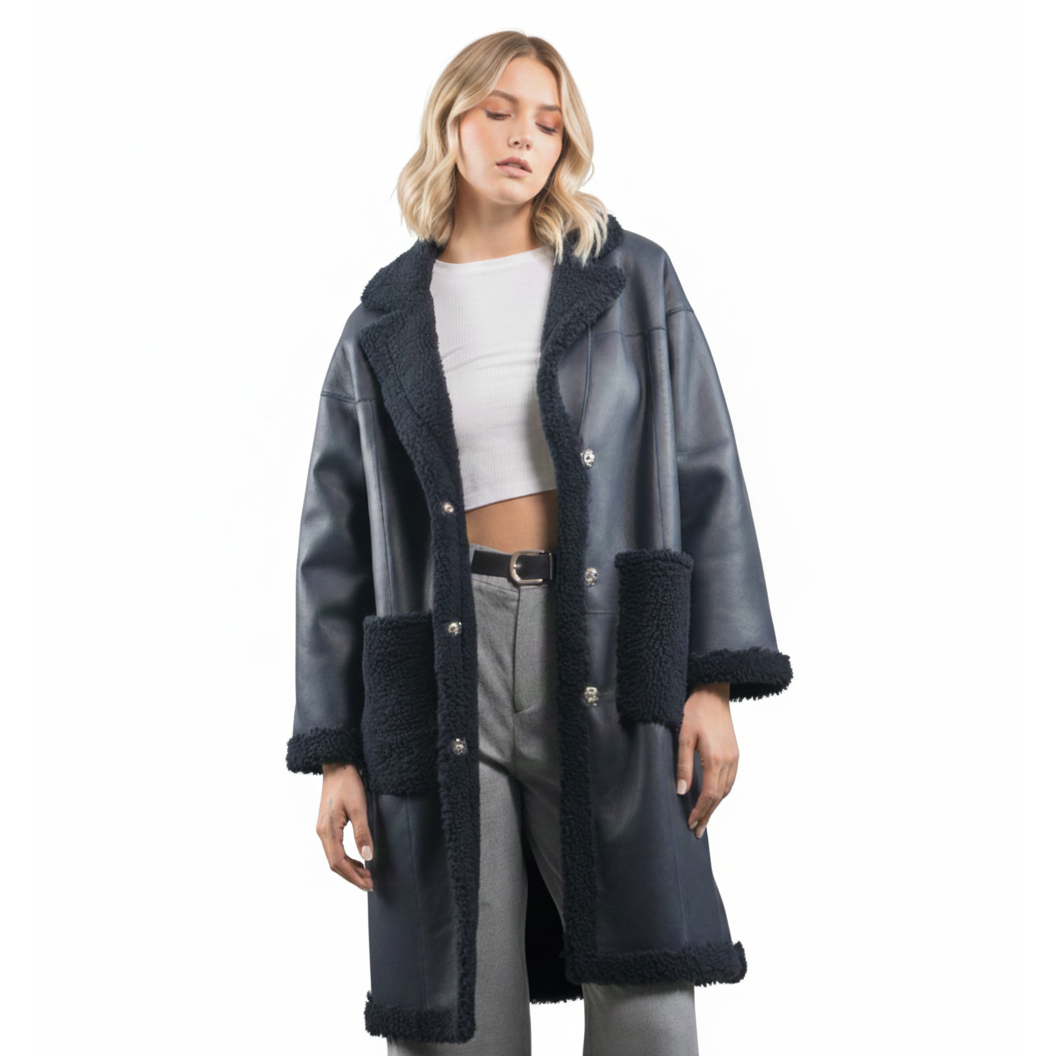 Women's Shearling-Lined Leather Overcoat