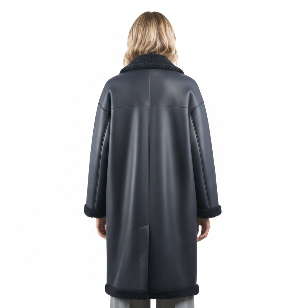 Women's Shearling-Lined Leather Overcoat