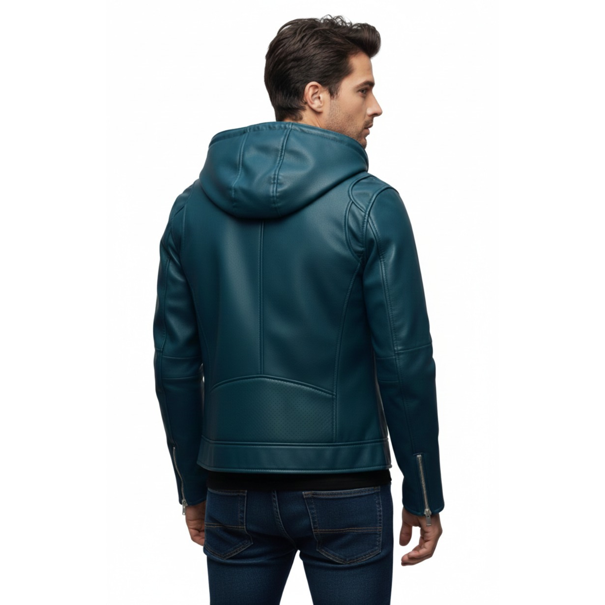 Men's Hooded Leather Moto Jacket