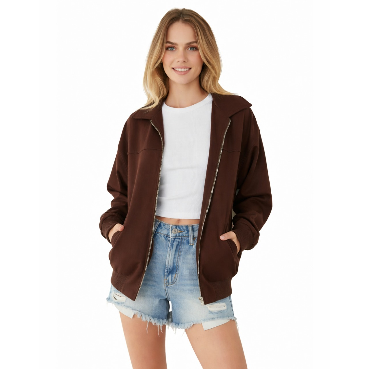 Women's Suede Oversized Bomber Jacket