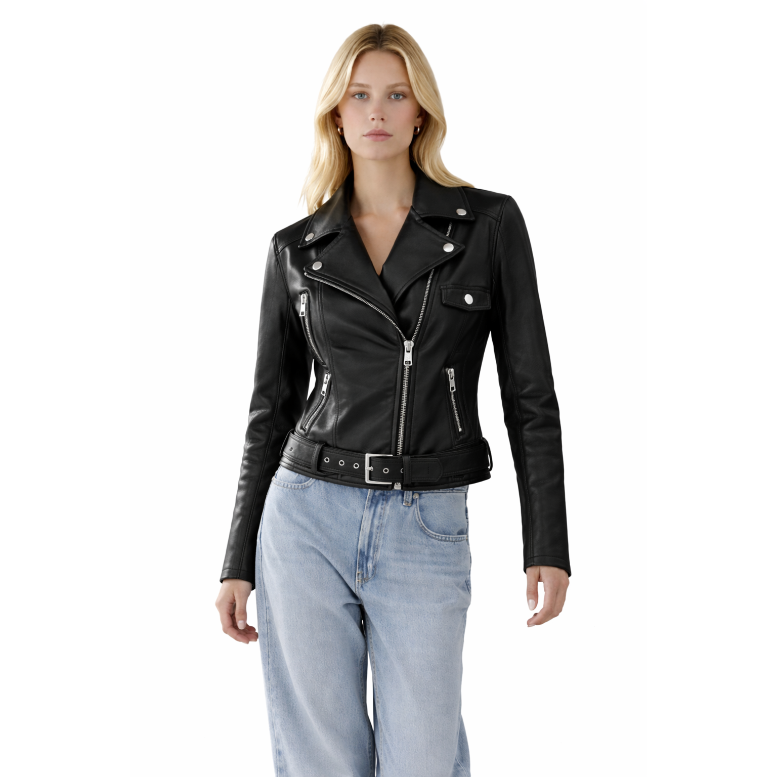 Women's Black Leather Biker Jacket