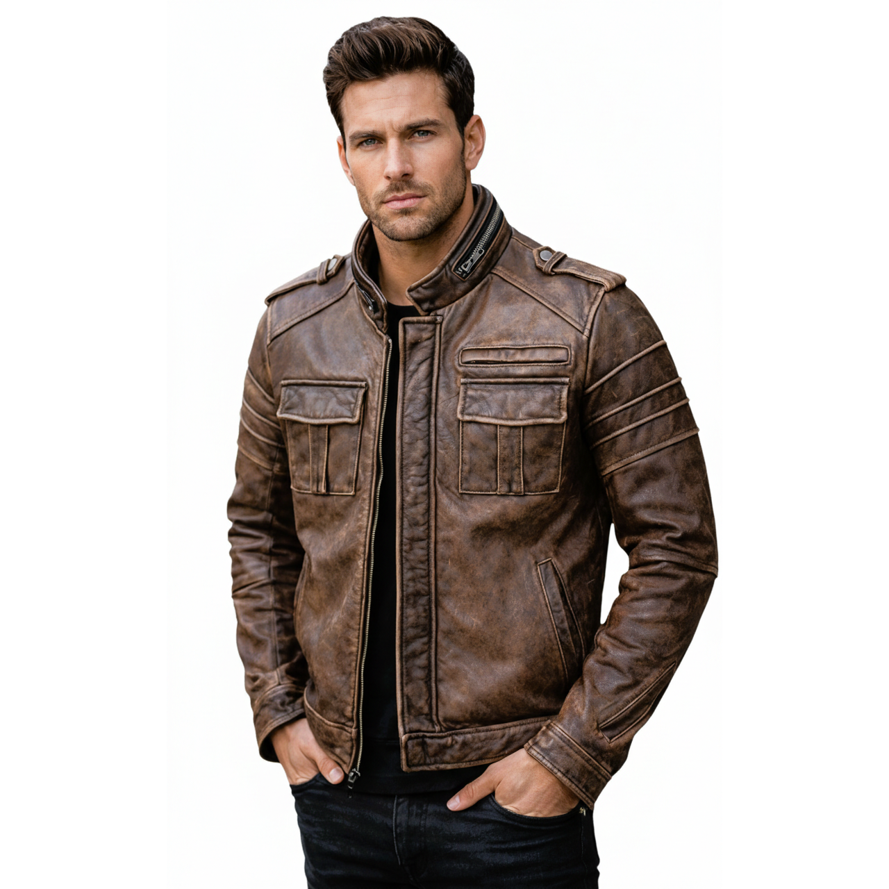 Men's Ironwood Distressed Café Racer Leather Jacket