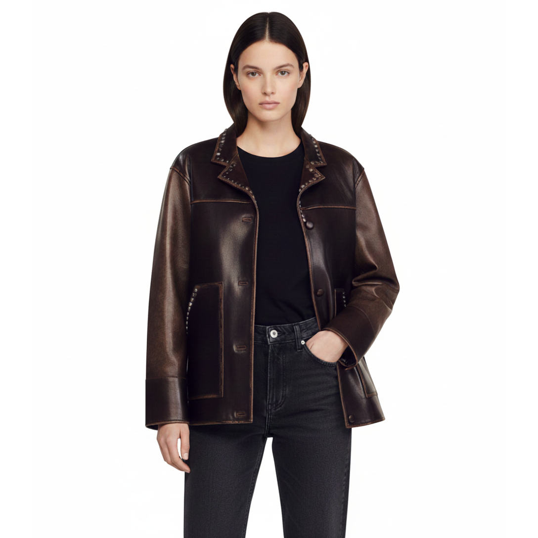Women's Studded Leather Blazer
