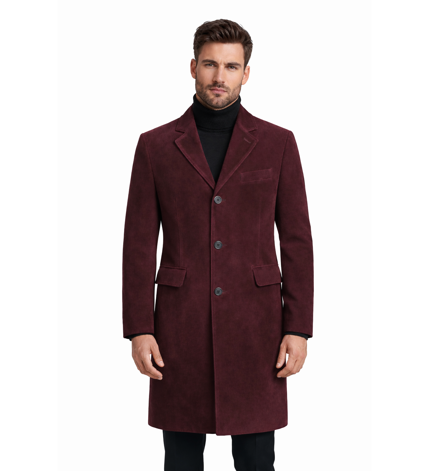 Men's Burgundy Suede Long coat