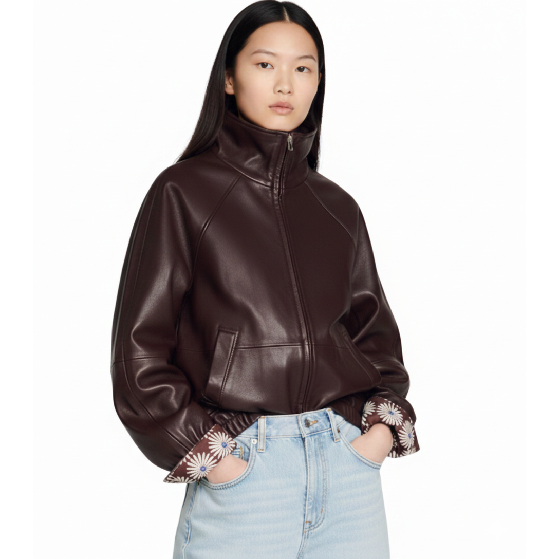 Women's Embroidered Cuff Leather Jacket