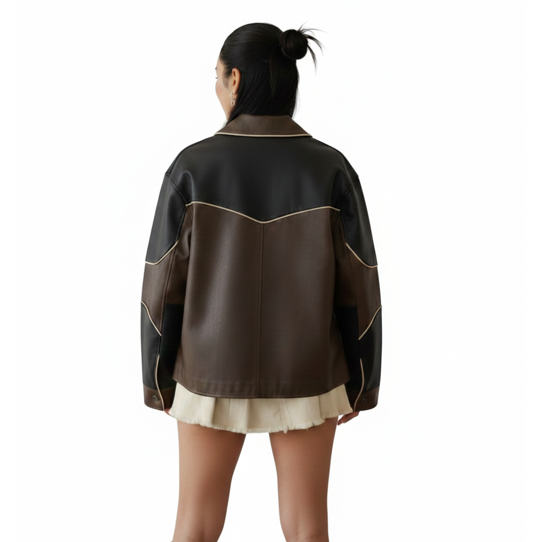 Women's Paneled Oversized Leather Jacket