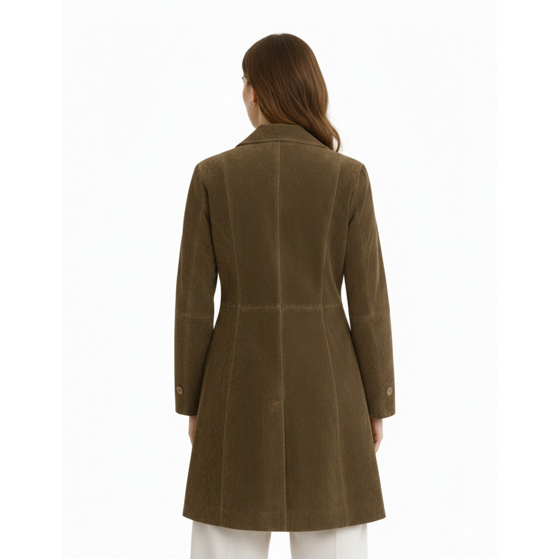 Women's Olive Suede Long Coat