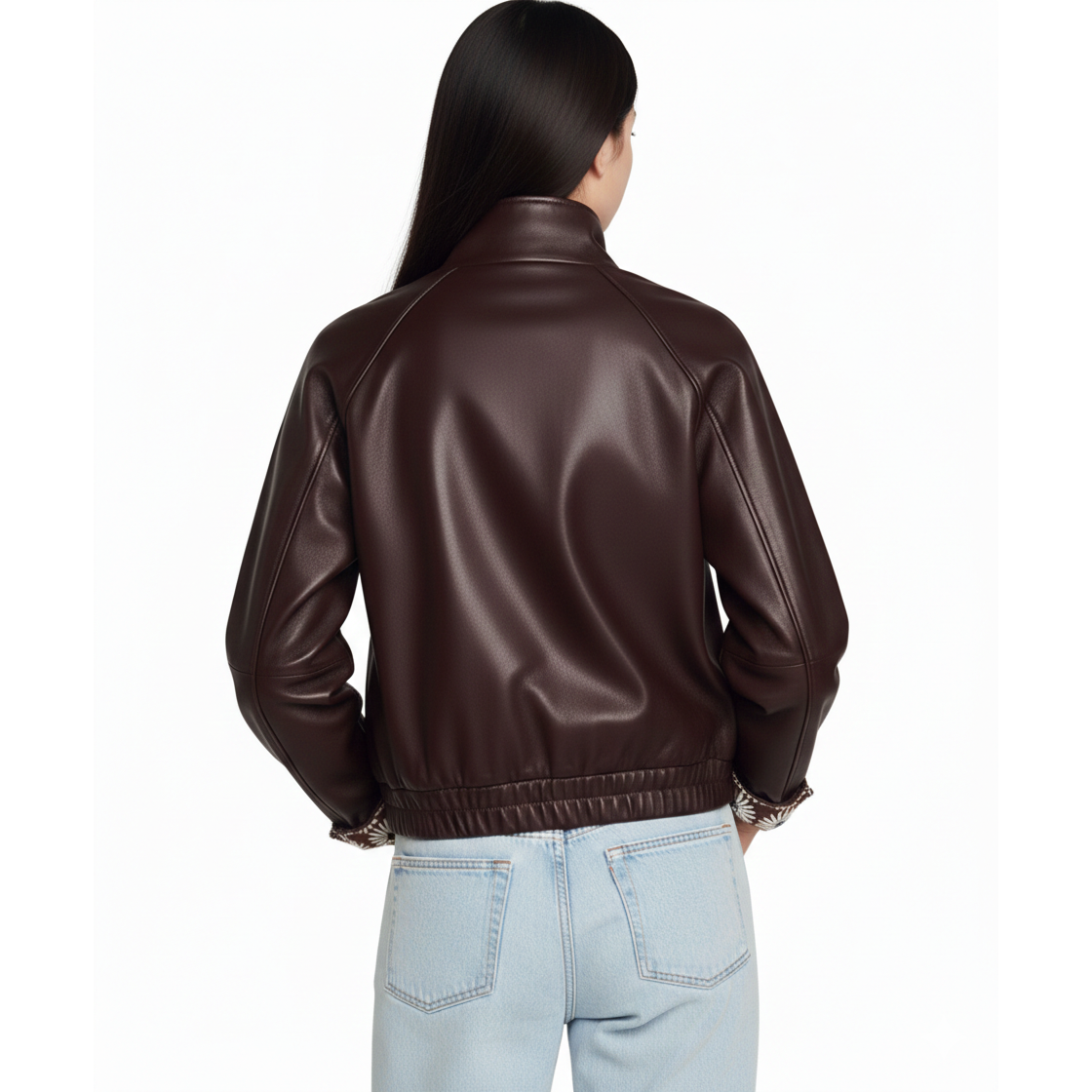 Women's Embroidered Cuff Leather Jacket