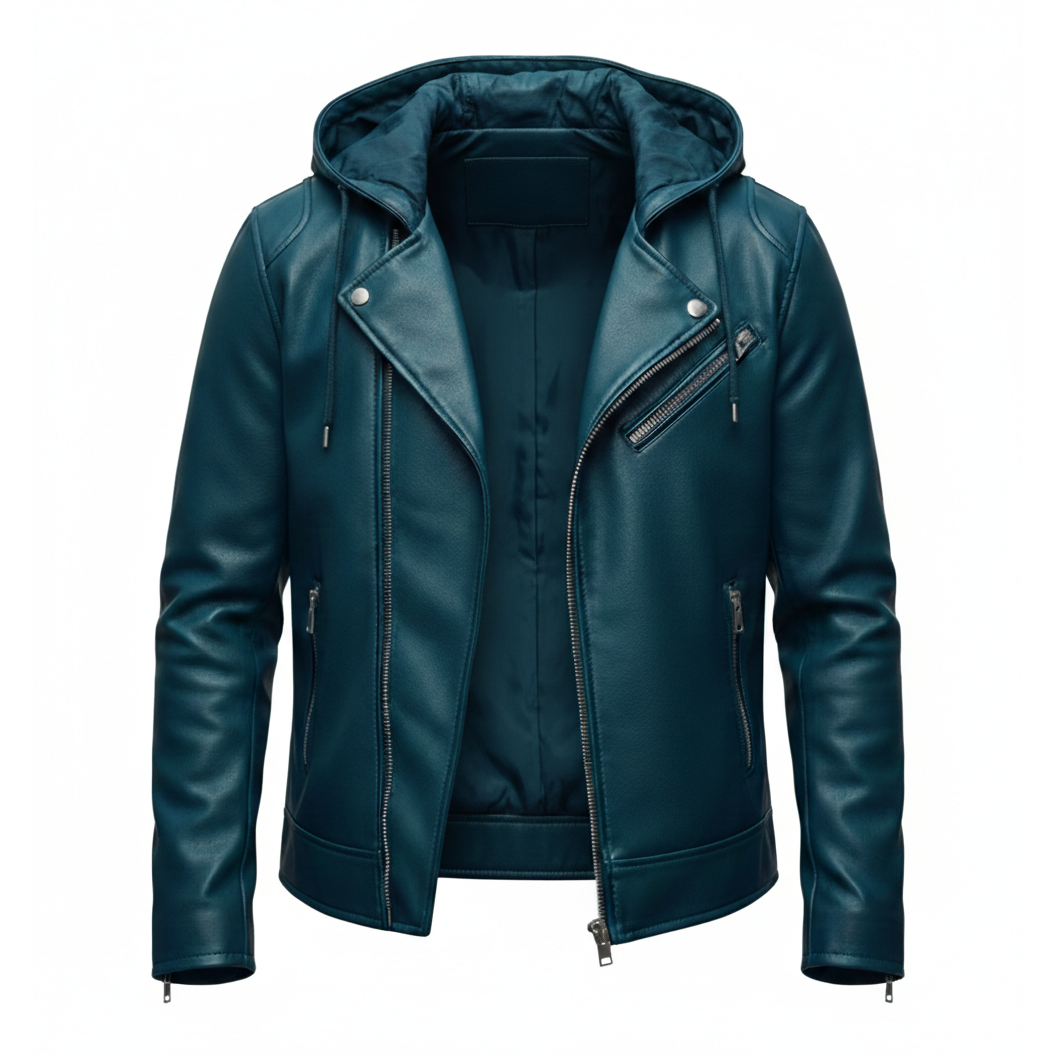 Men's Hooded Leather Moto Jacket