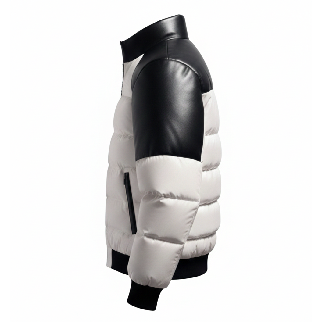 Men's Leather Puffer Jacket