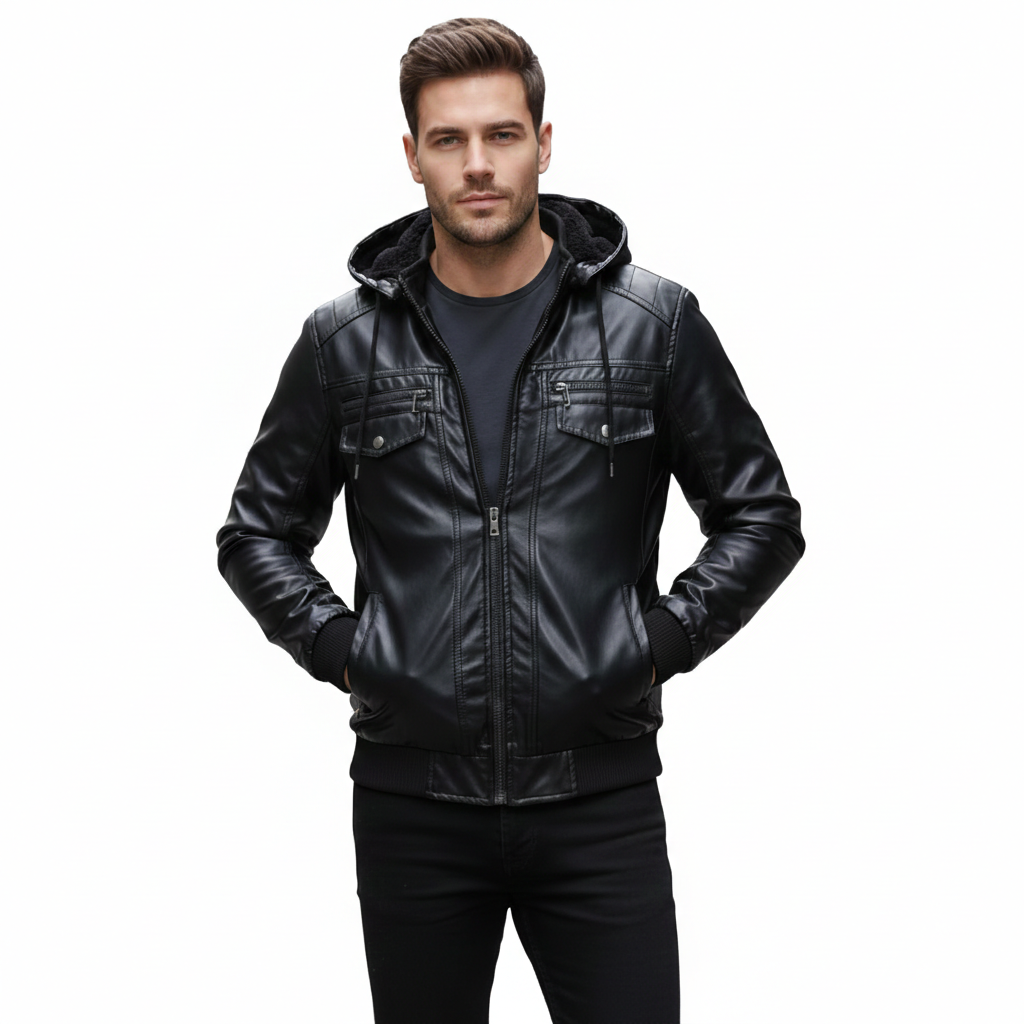 Men's Hooded Leather Jacket