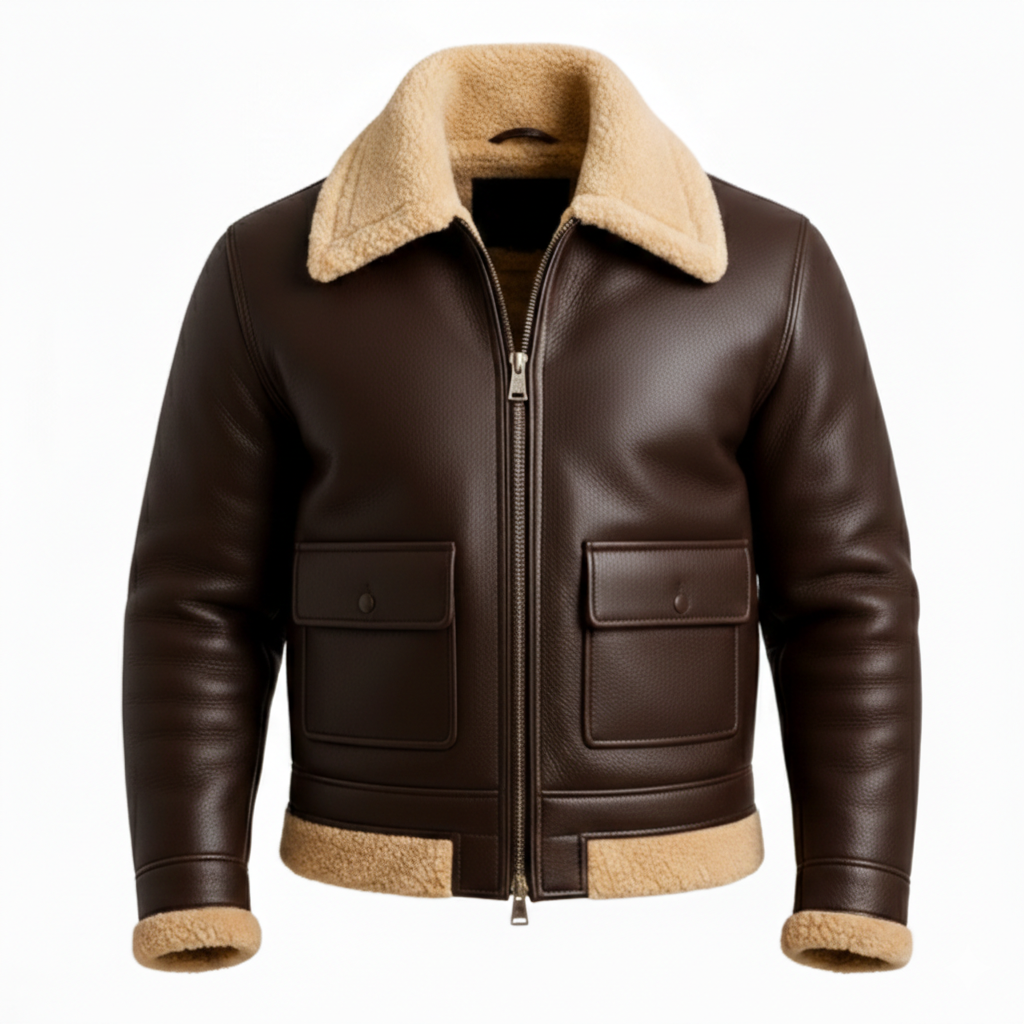 Real Leather Cream toned shearling collar 
